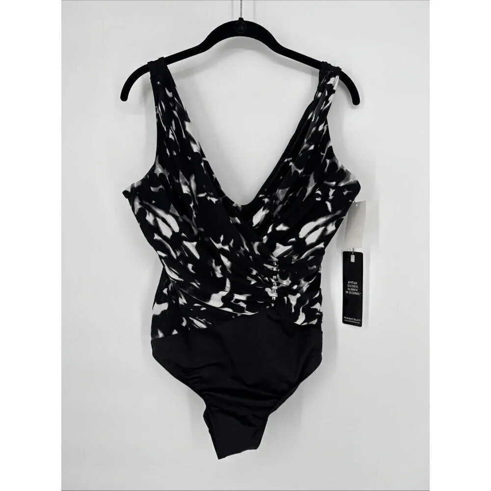 MAGICSUIT Women Size 16 Black White Dream State Bindy One Piece Swimsuit Shaping